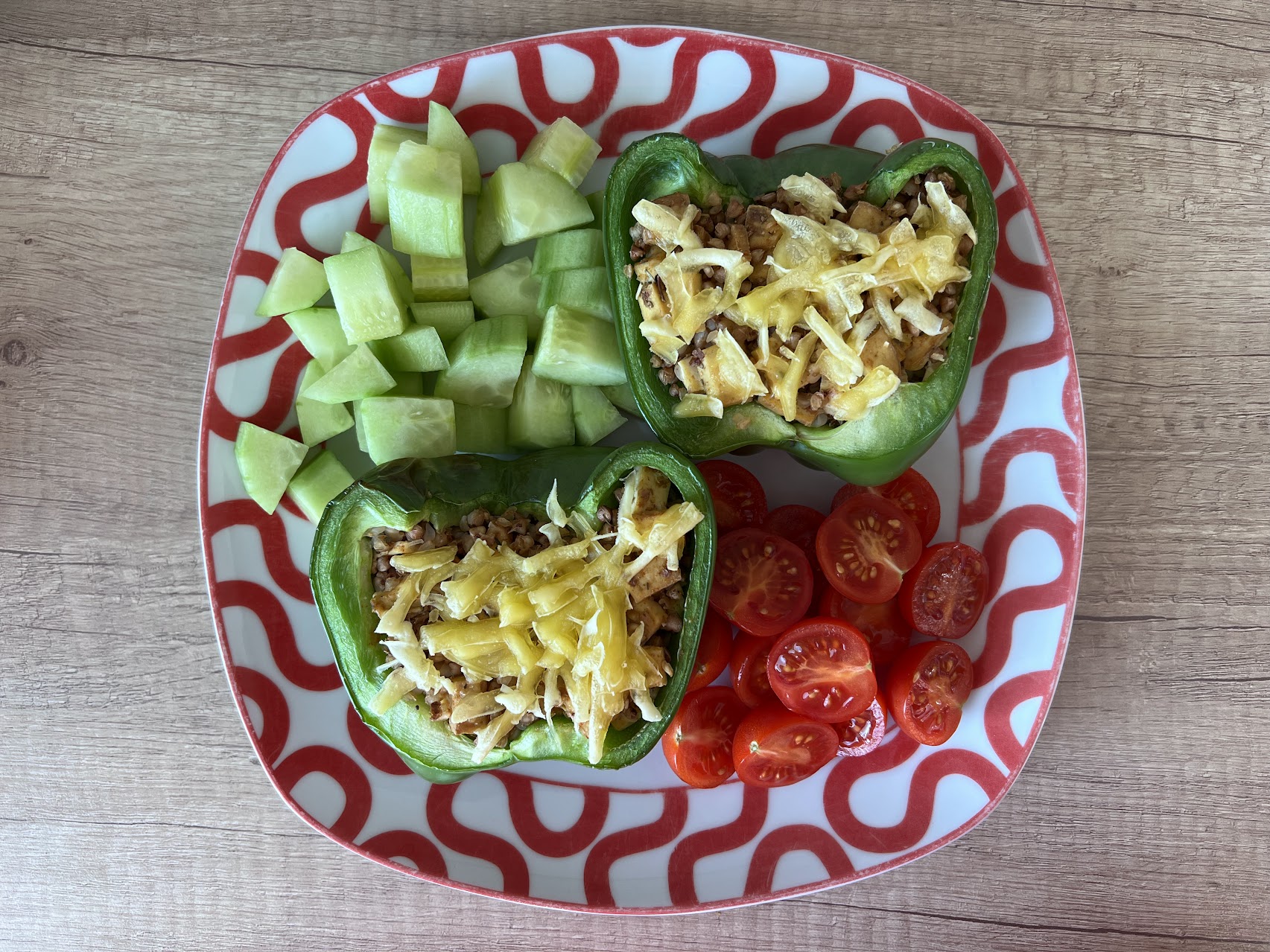 Baked Green Peppers with Tofu and Buckwheat